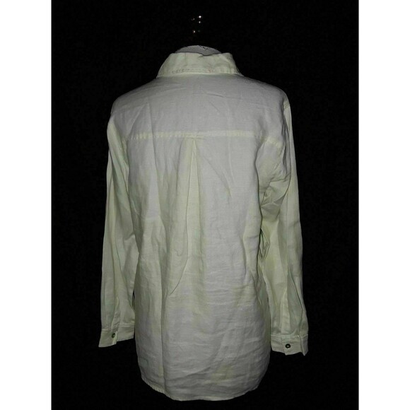 CHICO'S Size 1 8 10 M Blouse Shirt Top Yellow 100% Linen Long Sleeve - Picture 6 of 7
